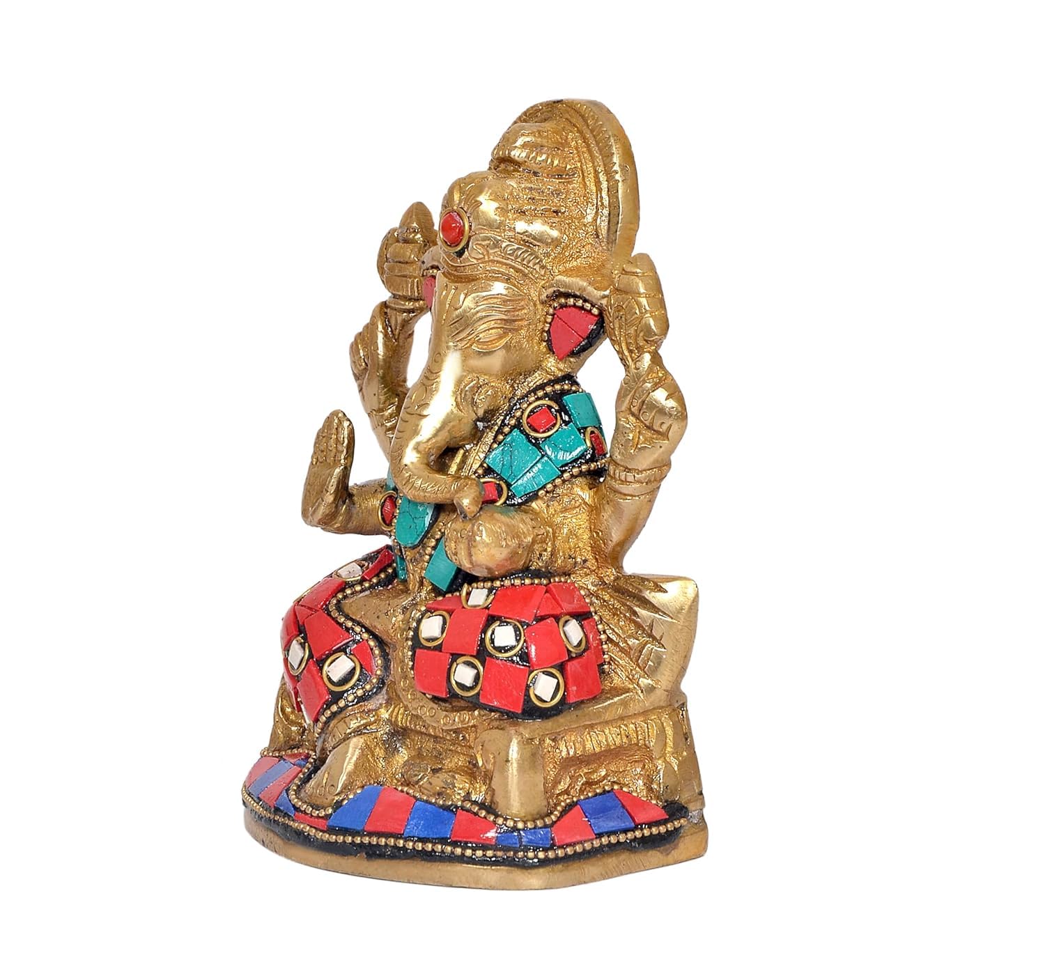 Aona Brass Ganesha Ganesh Idol Statue Murti For Pooja, Height : 5 Inch